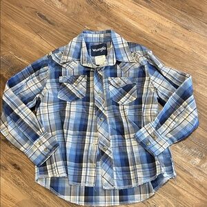 Wrangler Kids Blue and White Plaid Button Down Shirt
